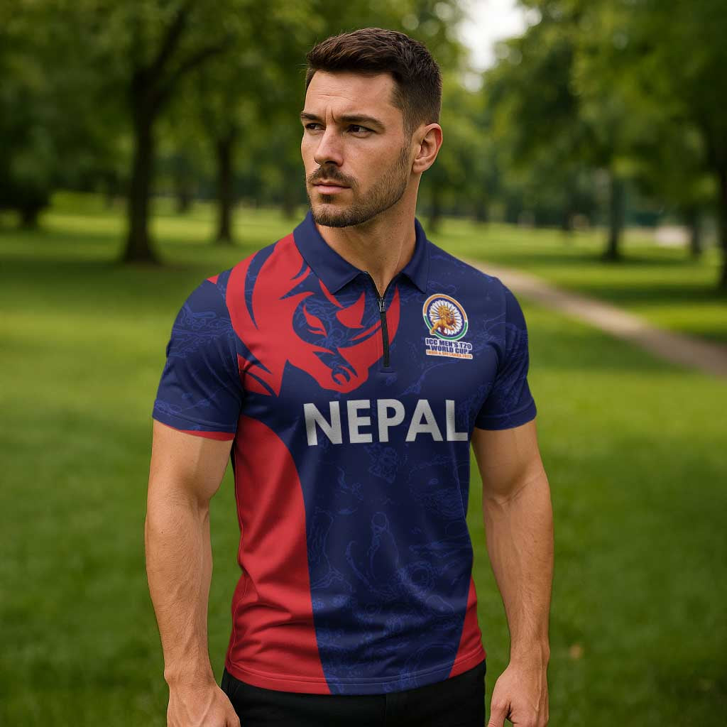 Custom Nepal Cricket Spirit 2026 Zipper Polo Shirt World T20 Edition - Wonder Print Shop