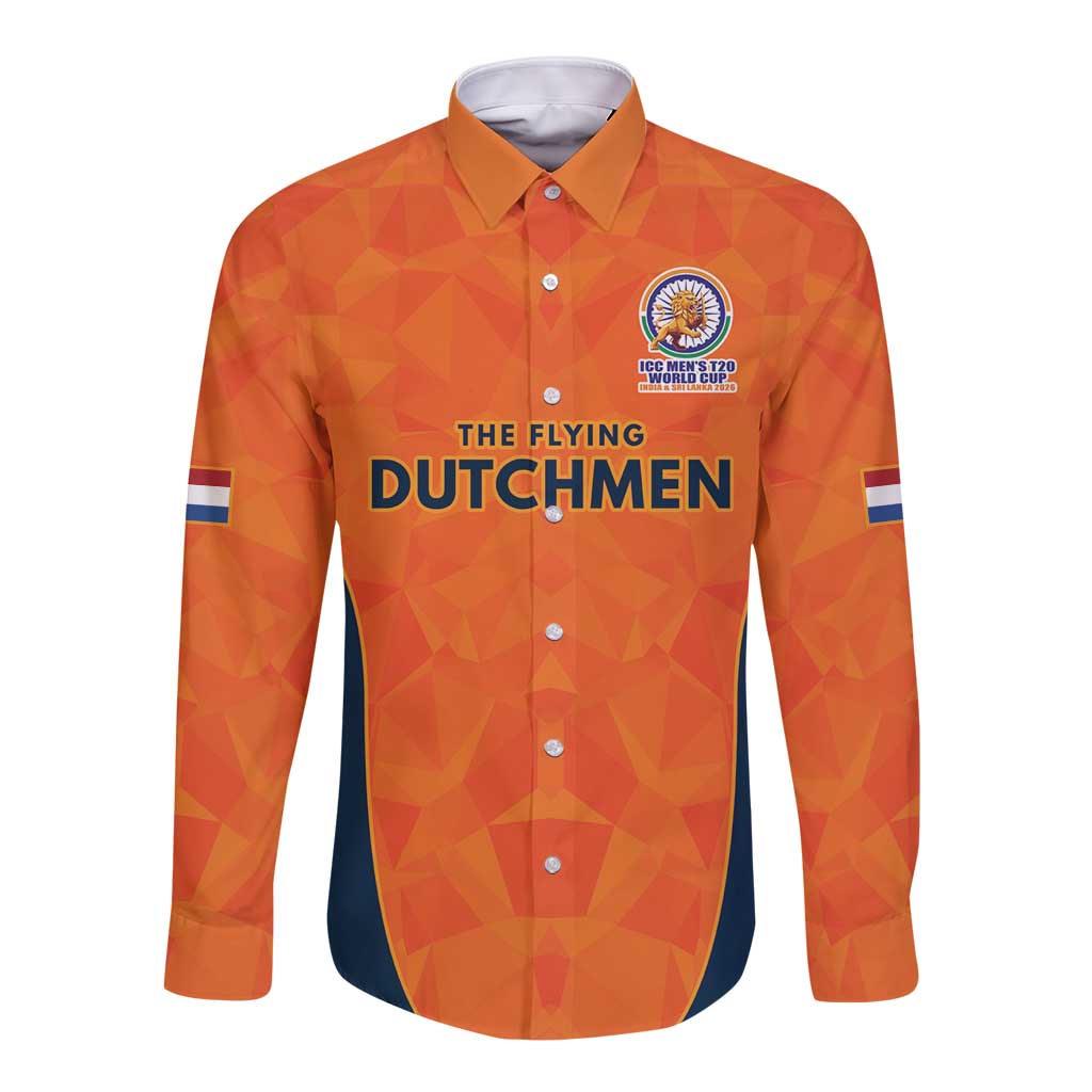 Custom Netherlands Cricket Spirit 2026 Long Sleeve Button Shirt World T20 Edition - Wonder Print Shop
