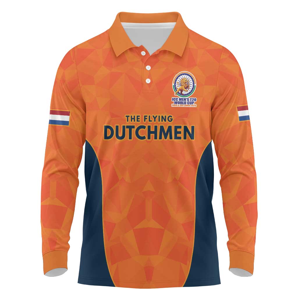 Custom Netherlands Cricket Spirit 2026 Long Sleeve Polo Shirt World T20 Edition - Wonder Print Shop