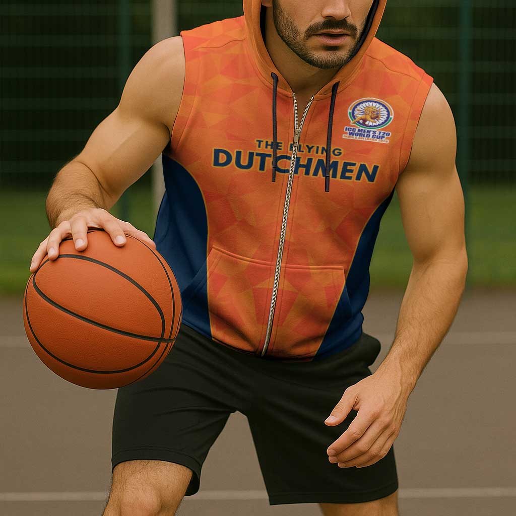 Custom Netherlands Cricket Spirit 2026 Sleeveless Zip Hoodie World T20 Edition - Wonder Print Shop