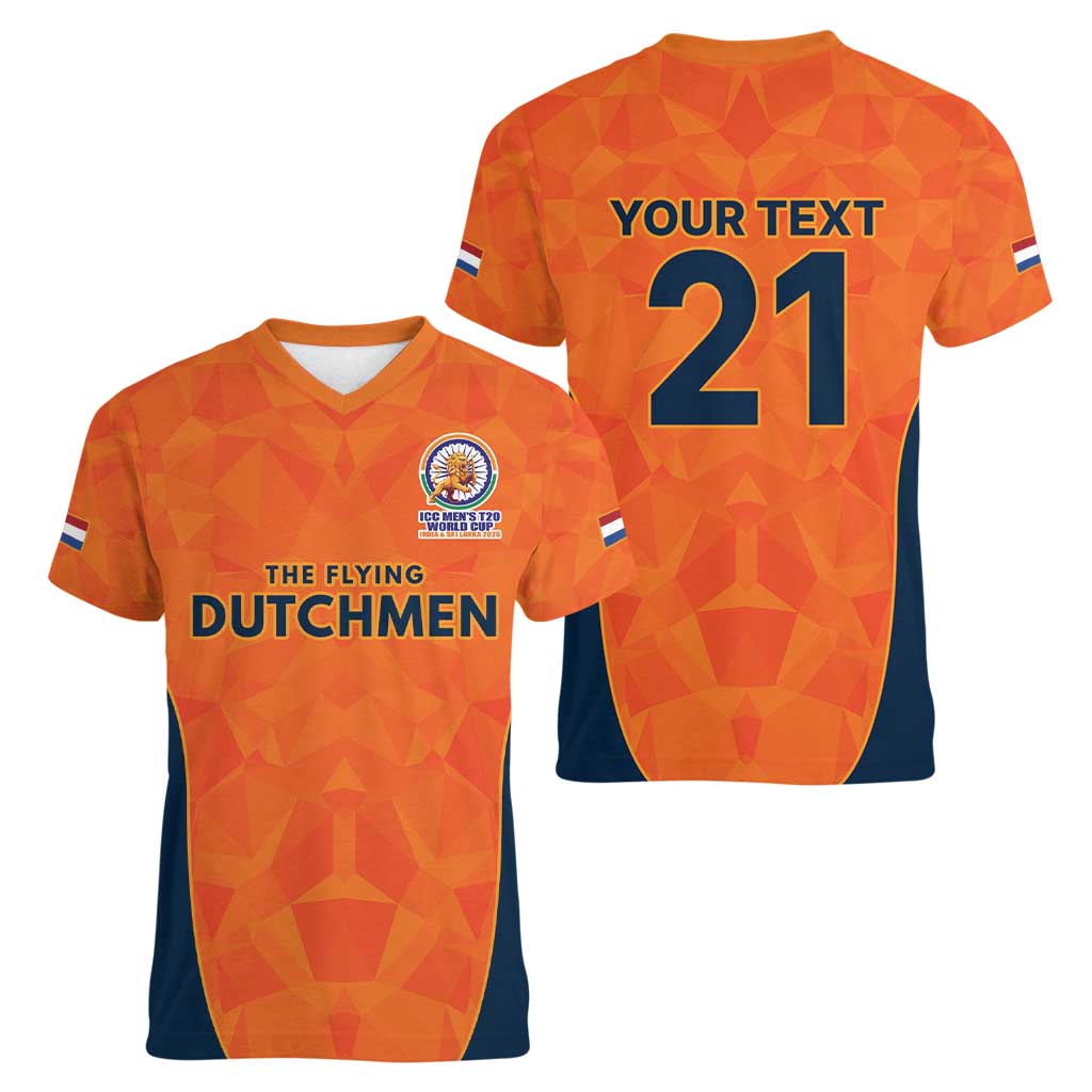 Custom Netherlands Cricket Spirit 2026 Women V-Neck T-Shirt World T20 Edition - Wonder Print Shop