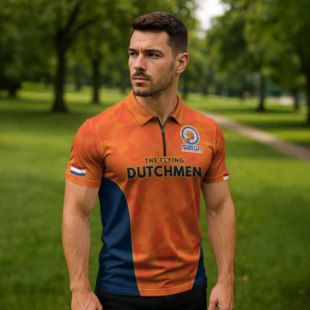 Custom Netherlands Cricket Spirit 2026 Zipper Polo Shirt World T20 Edition - Wonder Print Shop