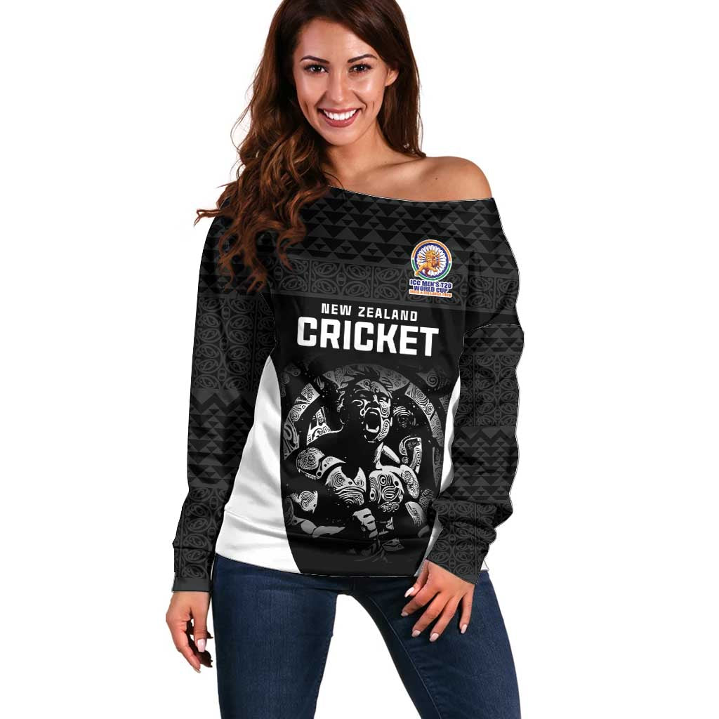 Custom New Zealand Cricket Spirit 2026 Off Shoulder Sweater World T20 Edition - Wonder Print Shop