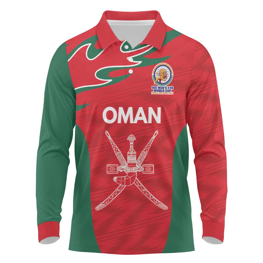 Custom Oman Cricket Spirit 2026 Long Sleeve Polo Shirt World T20 Edition - Wonder Print Shop