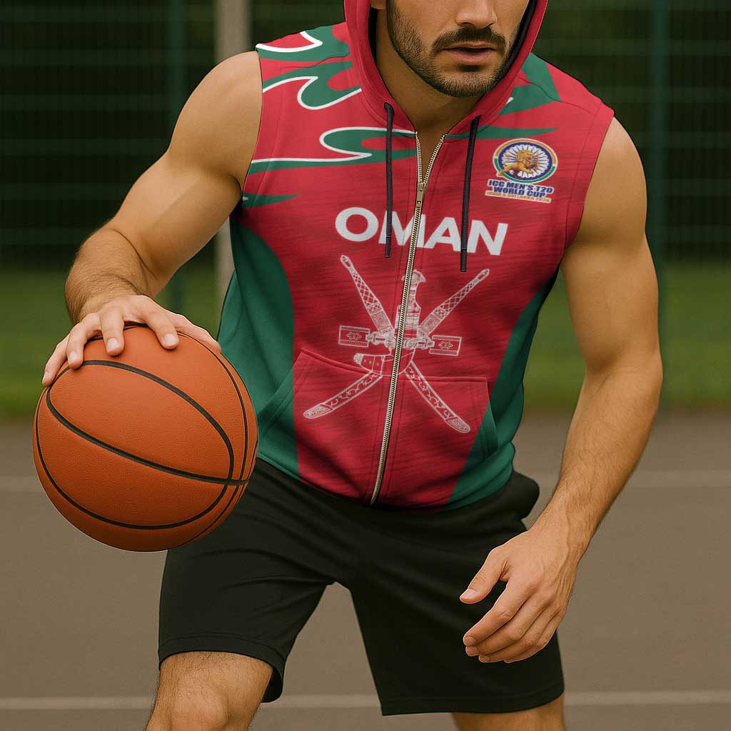 Custom Oman Cricket Spirit 2026 Sleeveless Zip Hoodie World T20 Edition - Wonder Print Shop