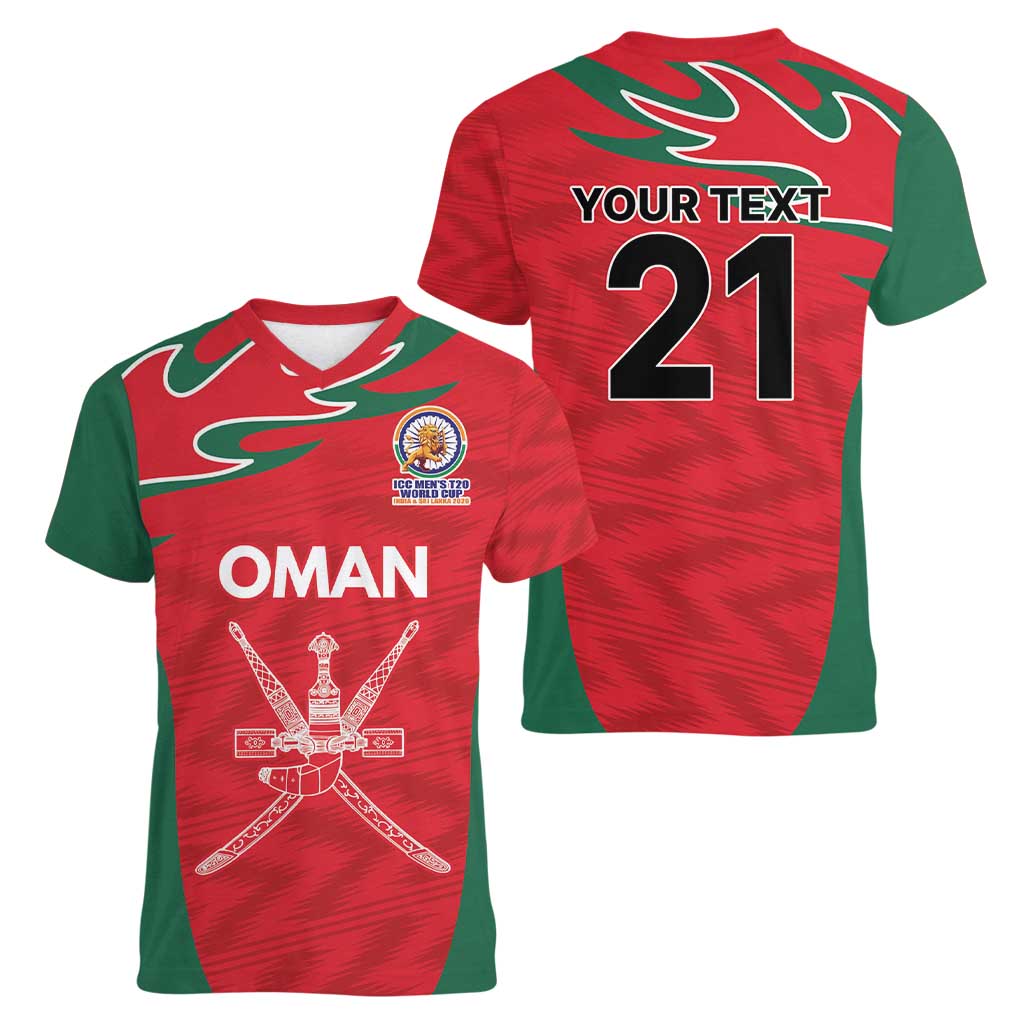Custom Oman Cricket Spirit 2026 Women V-Neck T-Shirt World T20 Edition - Wonder Print Shop