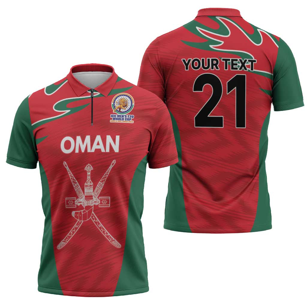 Custom Oman Cricket Spirit 2026 Zipper Polo Shirt World T20 Edition - Wonder Print Shop