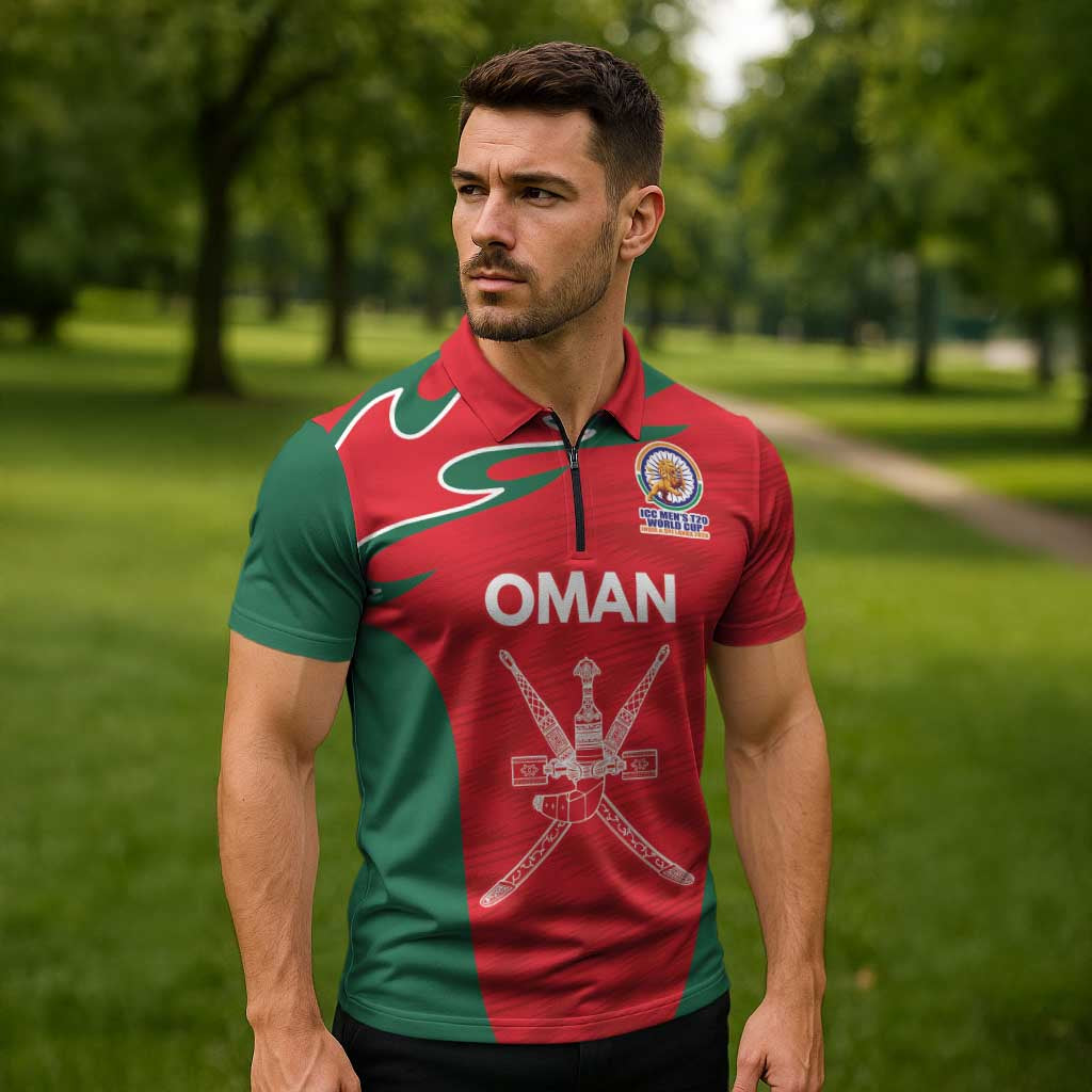 Custom Oman Cricket Spirit 2026 Zipper Polo Shirt World T20 Edition - Wonder Print Shop