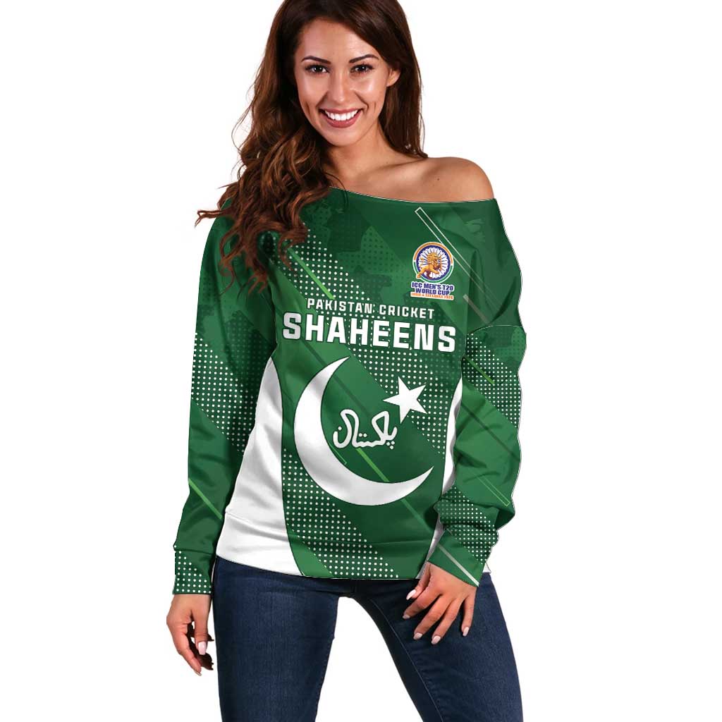 Custom Pakistan Cricket Spirit 2026 Off Shoulder Sweater World T20 Edition - Wonder Print Shop