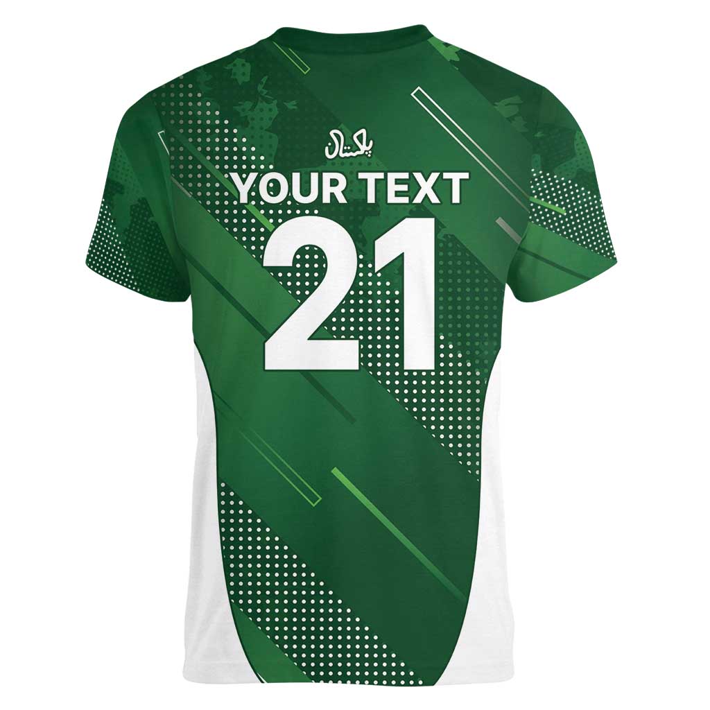 Custom Pakistan Cricket Spirit 2026 Women V-Neck T-Shirt World T20 Edition - Wonder Print Shop