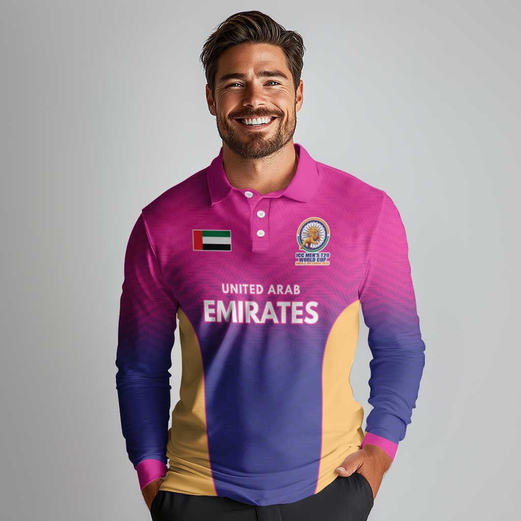 Custom United Arab Emirates Cricket Spirit 2026 Long Sleeve Polo Shirt World T20 Edition - Wonder Print Shop
