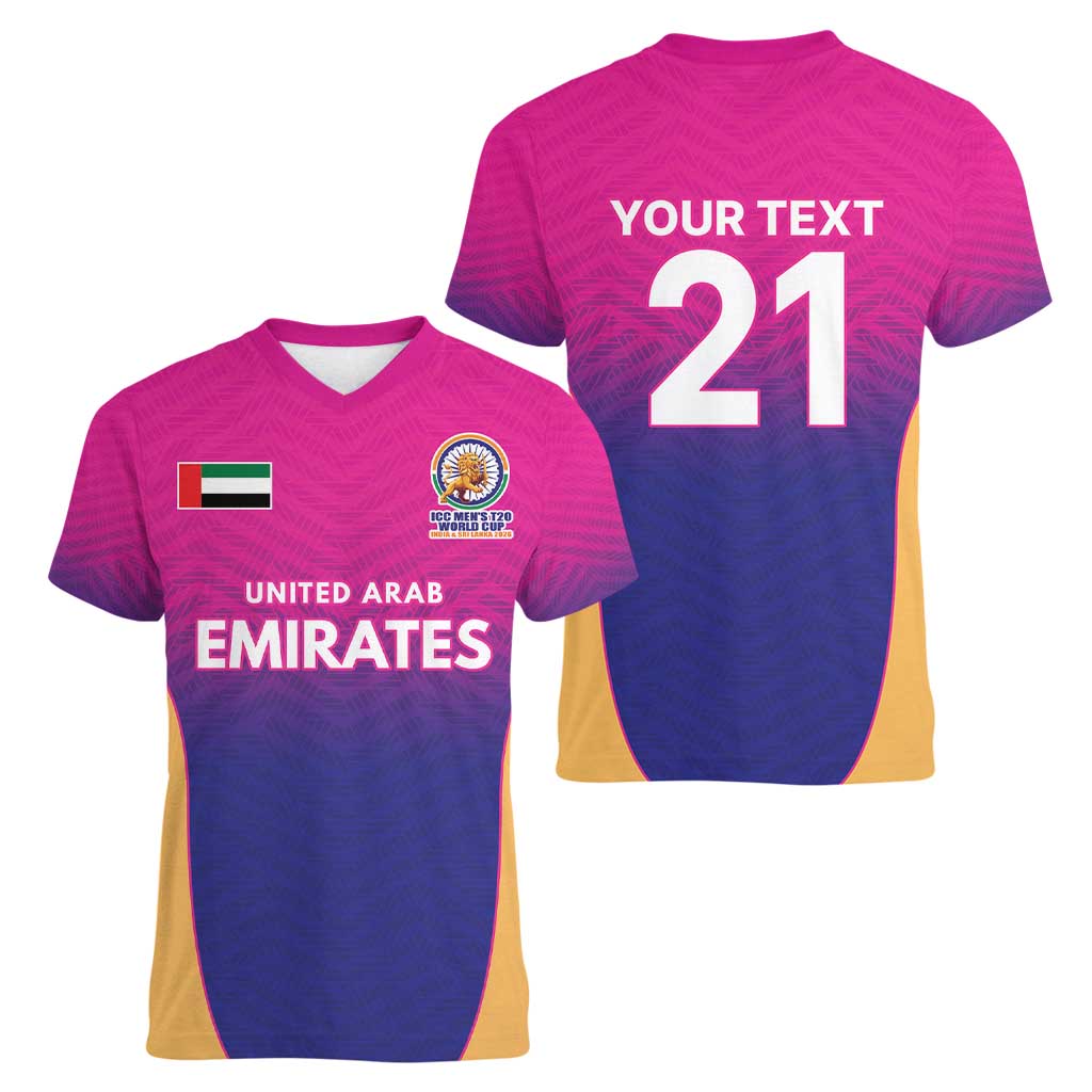 Custom United Arab Emirates Cricket Spirit 2026 Women V-Neck T-Shirt World T20 Edition - Wonder Print Shop
