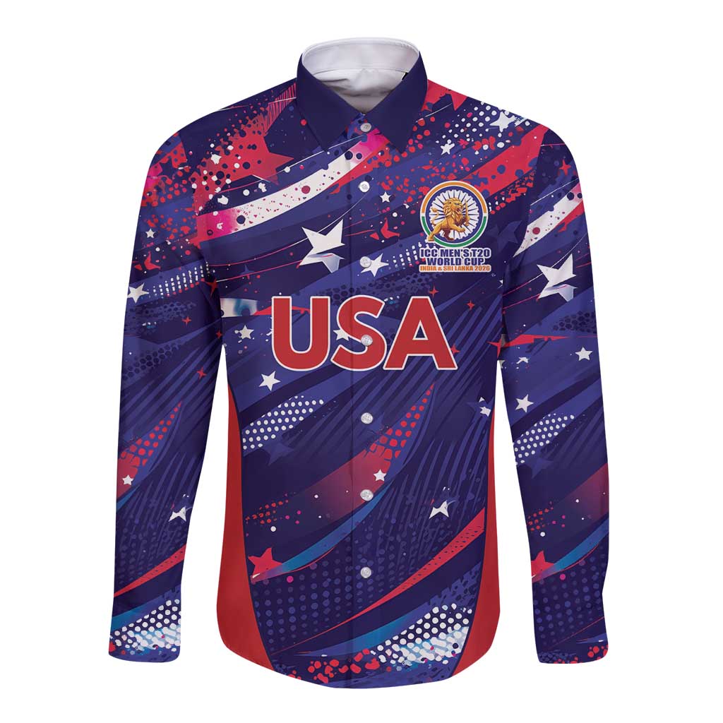 Custom United States Cricket Spirit 2026 Long Sleeve Button Shirt World T20 Edition - Wonder Print Shop