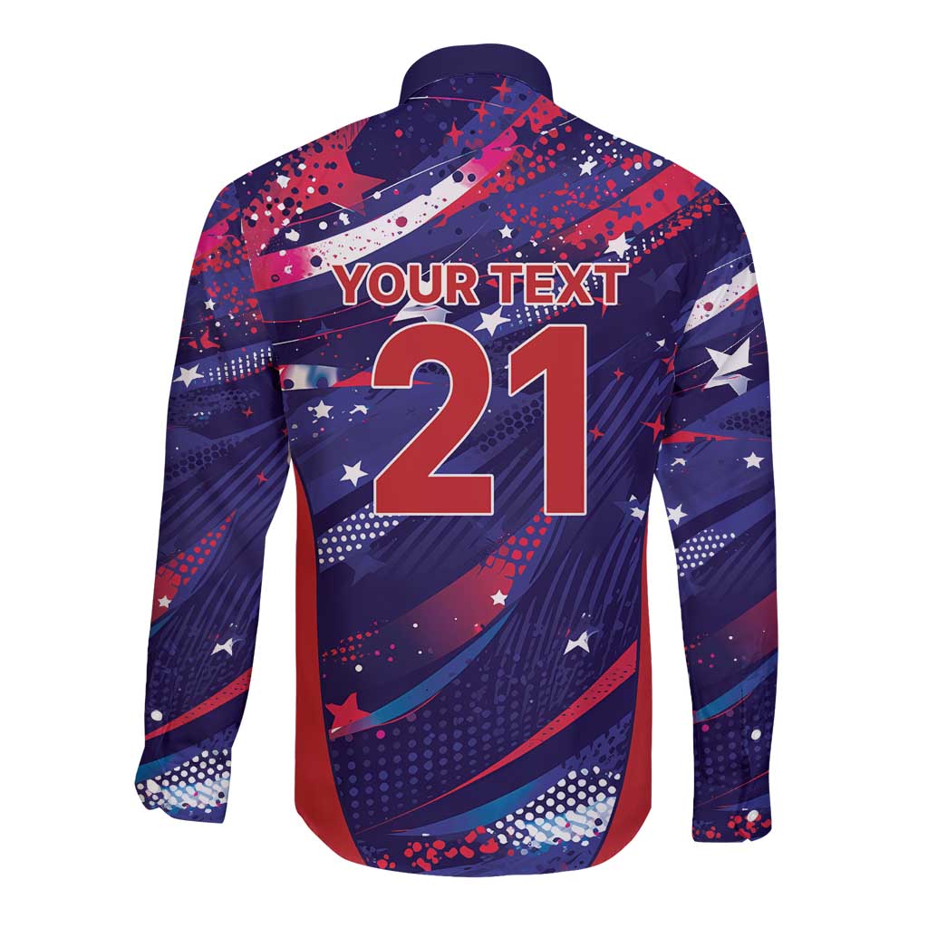Custom United States Cricket Spirit 2026 Long Sleeve Button Shirt World T20 Edition - Wonder Print Shop