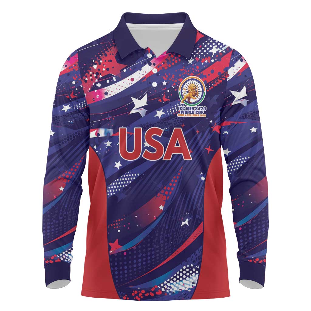 Custom United States Cricket Spirit 2026 Long Sleeve Polo Shirt World T20 Edition - Wonder Print Shop