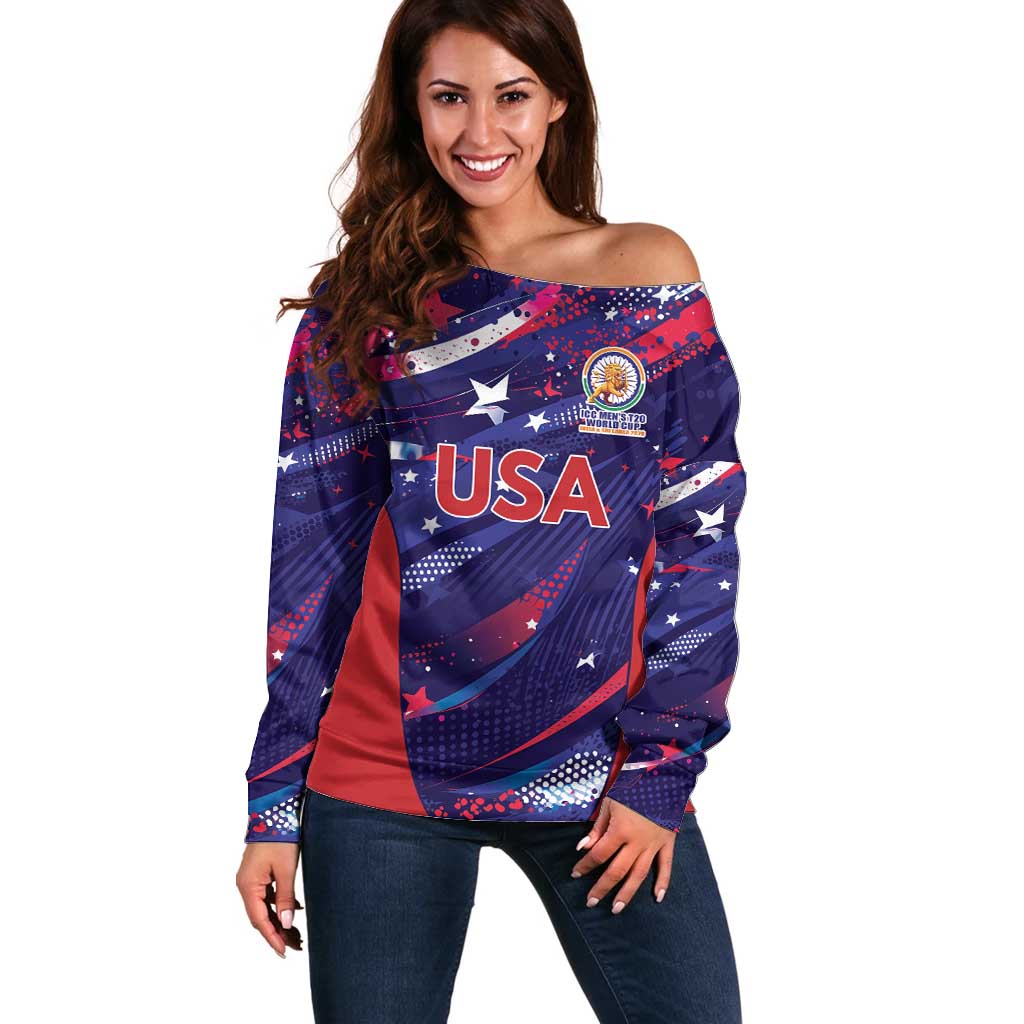 Custom United States Cricket Spirit 2026 Off Shoulder Sweater World T20 Edition - Wonder Print Shop