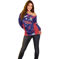Custom United States Cricket Spirit 2026 Off Shoulder Sweater World T20 Edition - Wonder Print Shop