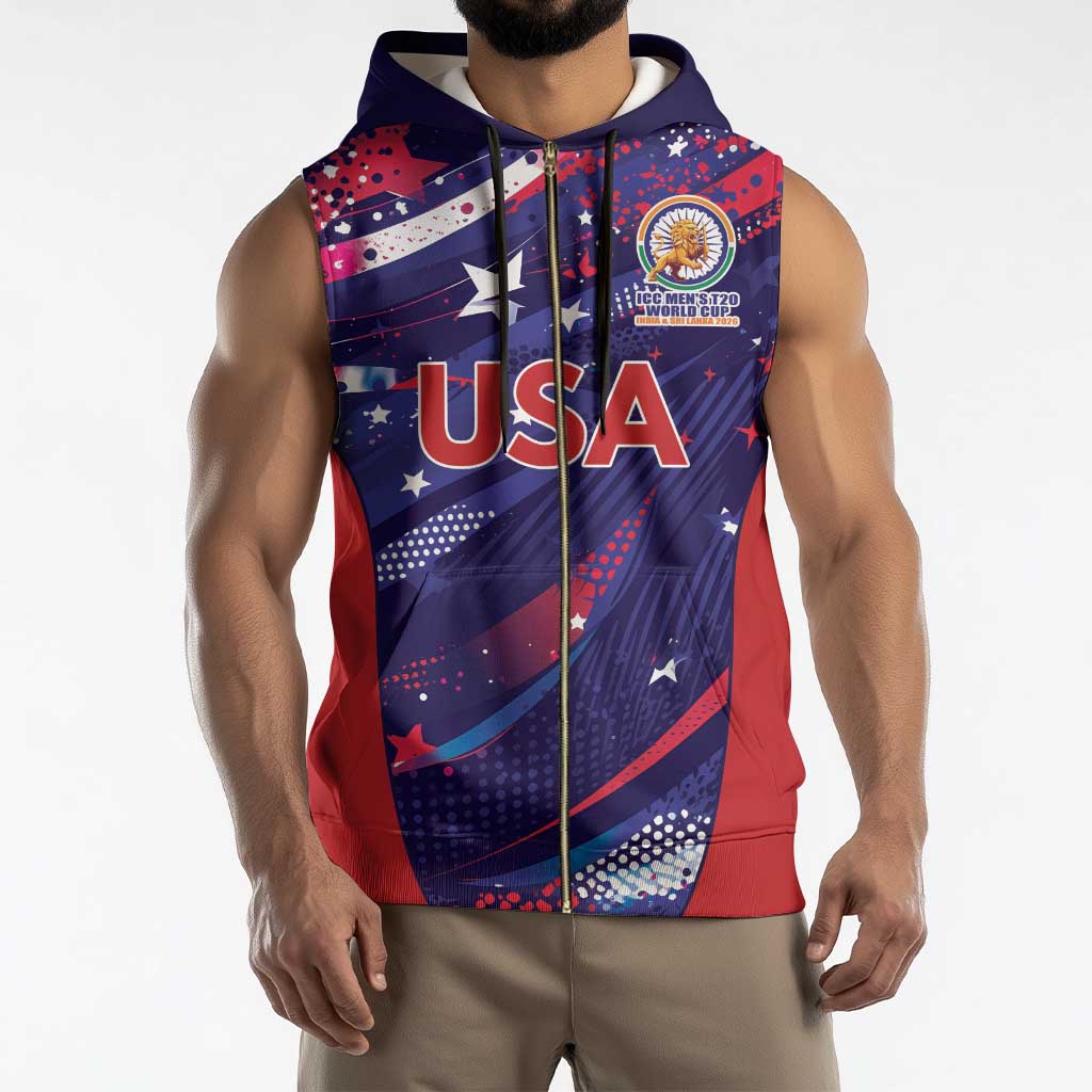 Custom United States Cricket Spirit 2026 Sleeveless Zip Hoodie World T20 Edition - Wonder Print Shop