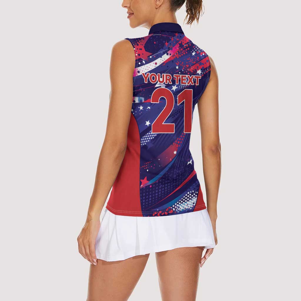 Custom United States Cricket Spirit 2026 Women Sleeveless Polo Shirt World T20 Edition - Wonder Print Shop