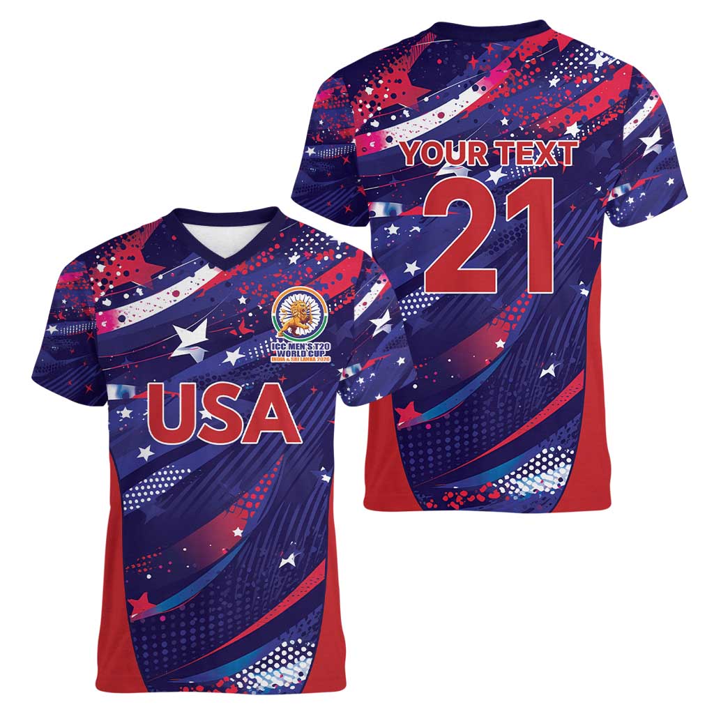 Custom United States Cricket Spirit 2026 Women V-Neck T-Shirt World T20 Edition - Wonder Print Shop