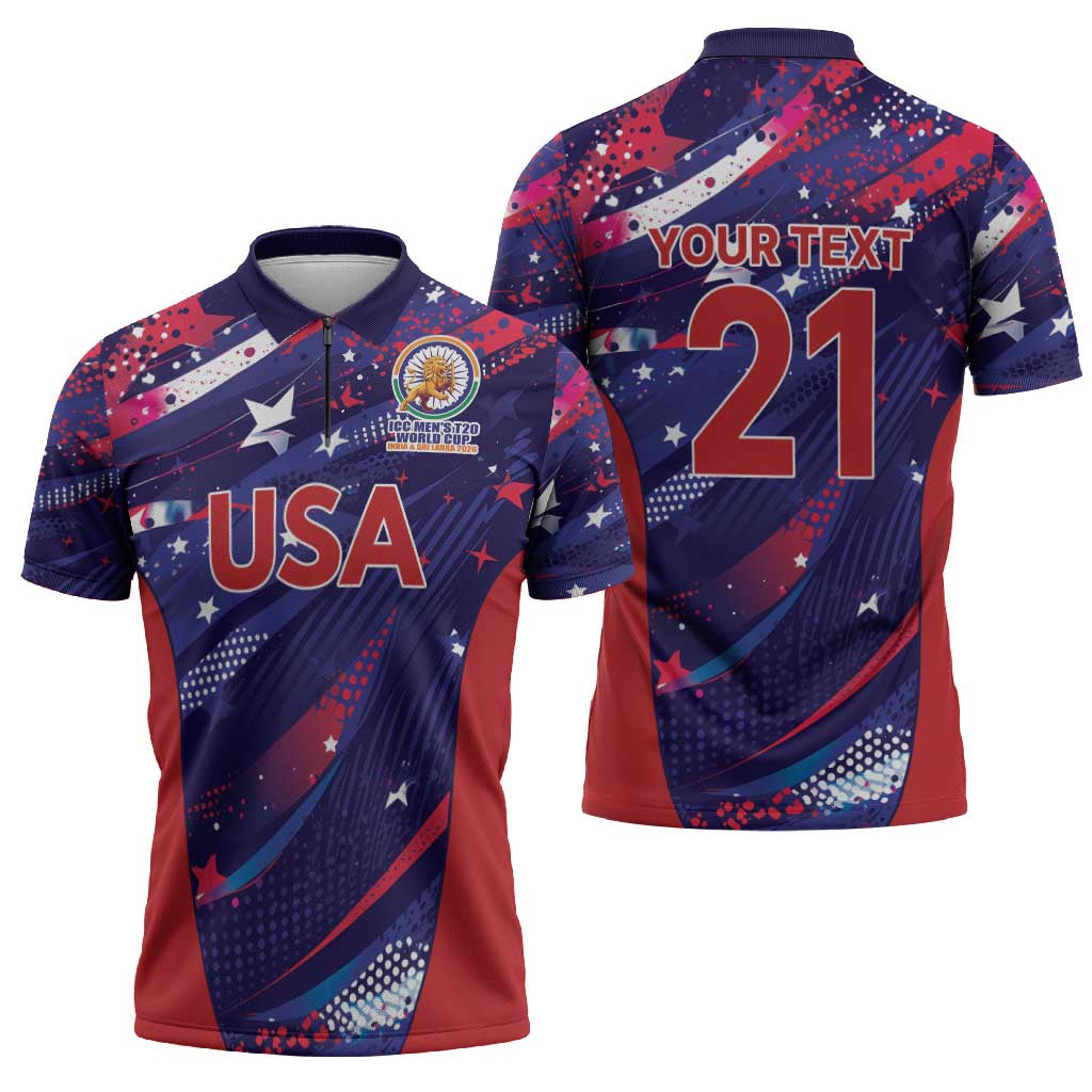 Custom United States Cricket Spirit 2026 Zipper Polo Shirt World T20 Edition - Wonder Print Shop