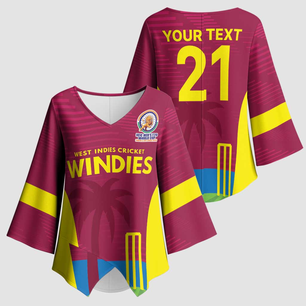 Custom West Indies Cricket Spirit 2026 Kimono Sleeve Blouse World T20 Edition - Wonder Print Shop