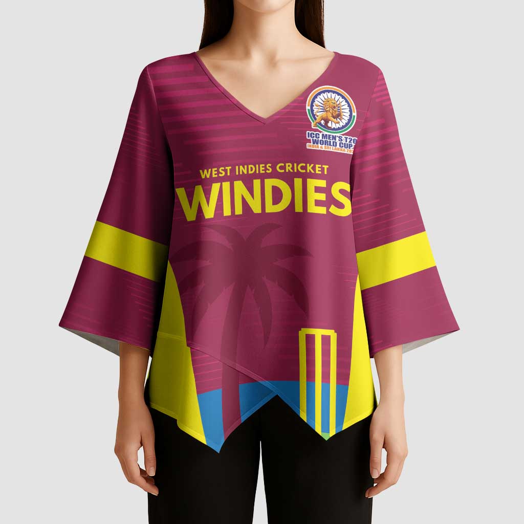 Custom West Indies Cricket Spirit 2026 Kimono Sleeve Blouse World T20 Edition - Wonder Print Shop