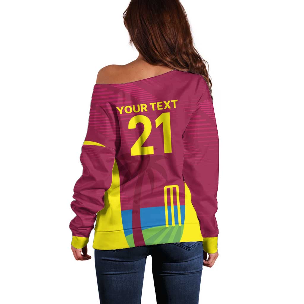 Custom West Indies Cricket Spirit 2026 Off Shoulder Sweater World T20 Edition - Wonder Print Shop