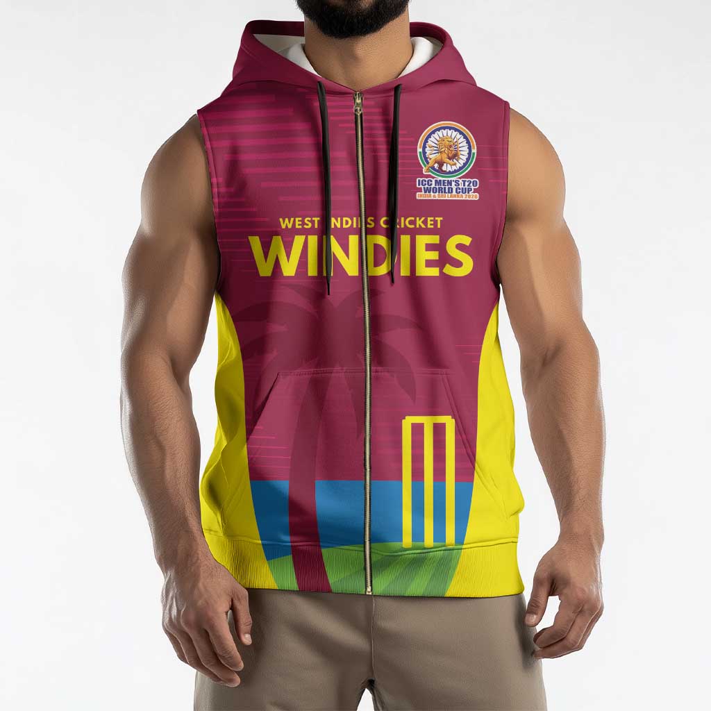 Custom West Indies Cricket Spirit 2026 Sleeveless Zip Hoodie World T20 Edition - Wonder Print Shop