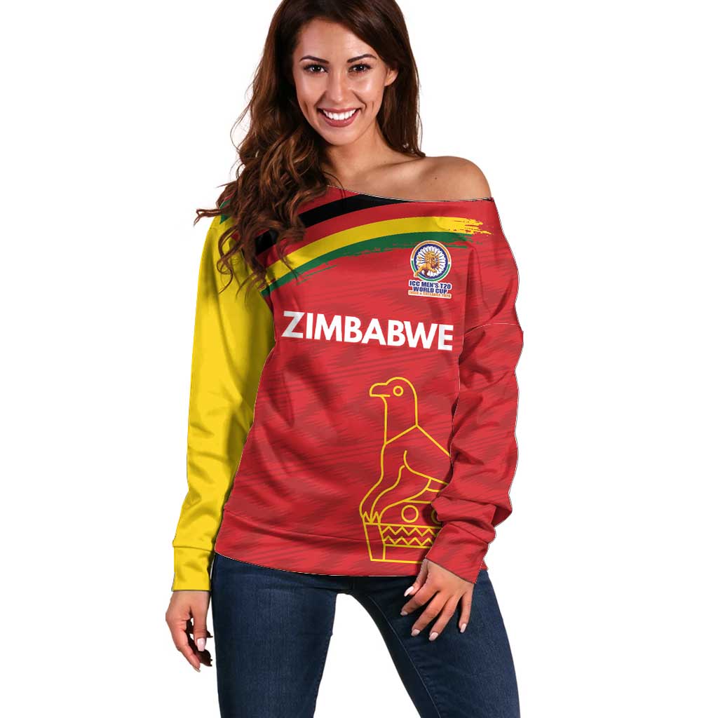 Custom Zimbabwe Cricket Spirit 2026 Off Shoulder Sweater World T20 Edition - Wonder Print Shop