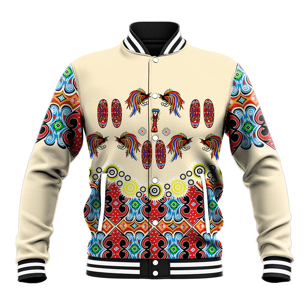 Papua Batik Motif Bird Of Paradise and Native Papuan Shield Baseball Jacket LT9 - Wonder Print Shop