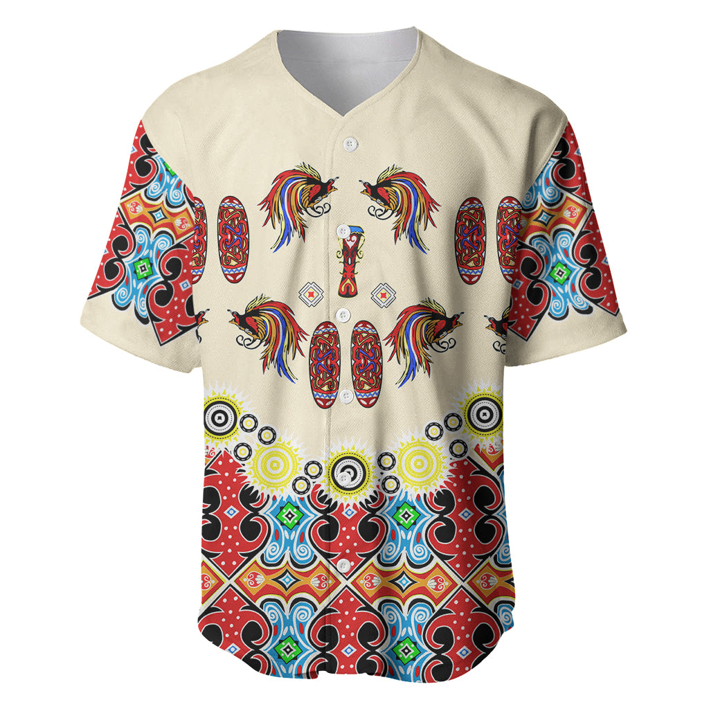 Papua Batik Motif Bird Of Paradise and Native Papuan Shield Baseball Jersey LT9 - Wonder Print Shop