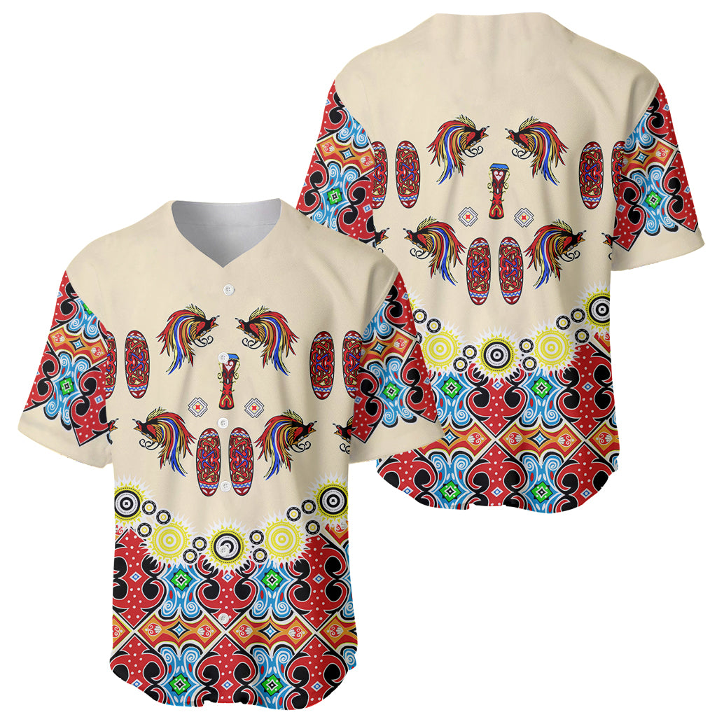 Papua Batik Motif Bird Of Paradise and Native Papuan Shield Baseball Jersey LT9 - Wonder Print Shop