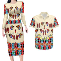 Papua Batik Motif Bird Of Paradise and Native Papuan Shield Couples Matching Long Sleeve Bodycon Dress and Hawaiian Shirt LT9 - Wonder Print Shop