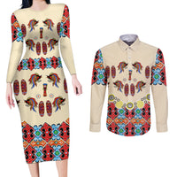 Papua Batik Motif Bird Of Paradise and Native Papuan Shield Couples Matching Long Sleeve Bodycon Dress and Long Sleeve Button Shirt LT9 - Wonder Print Shop