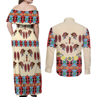 Papua Batik Motif Bird Of Paradise and Native Papuan Shield Couples Matching Off Shoulder Maxi Dress and Long Sleeve Button Shirt LT9 - Wonder Print Shop