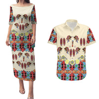 Papua Batik Motif Bird Of Paradise and Native Papuan Shield Couples Matching Puletasi Dress and Hawaiian Shirt LT9 - Wonder Print Shop