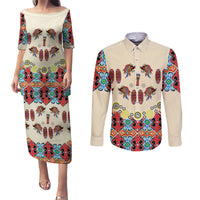 Papua Batik Motif Bird Of Paradise and Native Papuan Shield Couples Matching Puletasi Dress and Long Sleeve Button Shirt LT9 - Wonder Print Shop