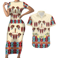 Papua Batik Motif Bird Of Paradise and Native Papuan Shield Couples Matching Short Sleeve Bodycon Dress and Hawaiian Shirt LT9 - Wonder Print Shop