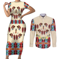 Papua Batik Motif Bird Of Paradise and Native Papuan Shield Couples Matching Short Sleeve Bodycon Dress and Long Sleeve Button Shirt LT9 - Wonder Print Shop