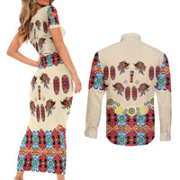 Papua Batik Motif Bird Of Paradise and Native Papuan Shield Couples Matching Short Sleeve Bodycon Dress and Long Sleeve Button Shirt LT9 - Wonder Print Shop