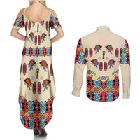 Papua Batik Motif Bird Of Paradise and Native Papuan Shield Couples Matching Summer Maxi Dress and Long Sleeve Button Shirt LT9 - Wonder Print Shop