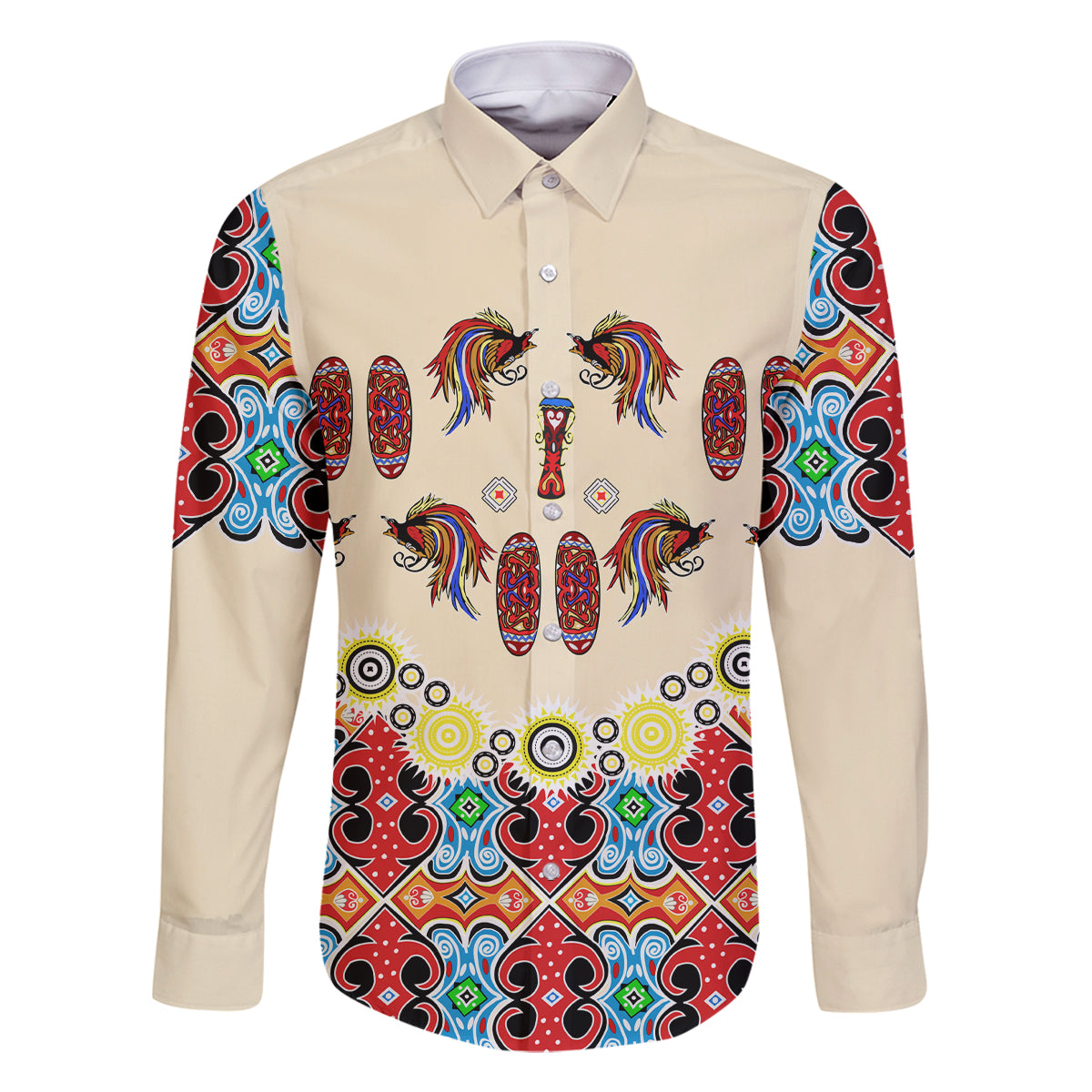 Papua Batik Motif Bird Of Paradise and Native Papuan Shield Family Matching Long Sleeve Bodycon Dress and Hawaiian Shirt LT9 - Wonder Print Shop