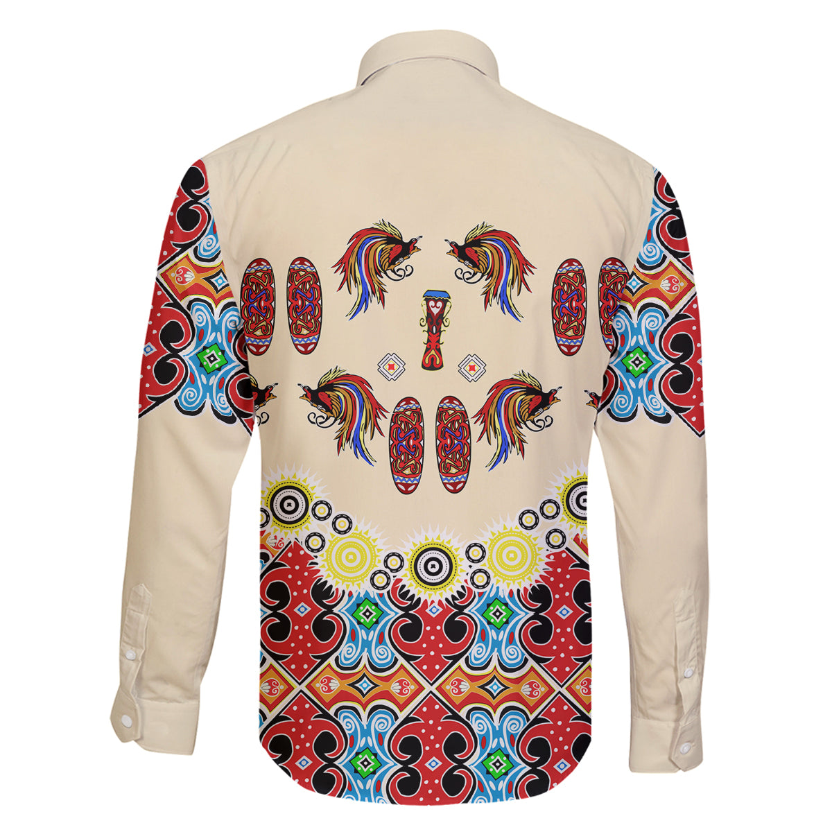 Papua Batik Motif Bird Of Paradise and Native Papuan Shield Family Matching Long Sleeve Bodycon Dress and Hawaiian Shirt LT9 - Wonder Print Shop