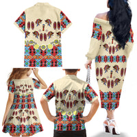 Papua Batik Motif Bird Of Paradise and Native Papuan Shield Family Matching Off Shoulder Long Sleeve Dress and Hawaiian Shirt - Wonder Print Shop