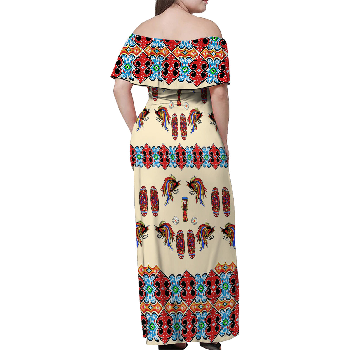 Papua Batik Motif Bird Of Paradise and Native Papuan Shield Family Matching Off Shoulder Maxi Dress and Hawaiian Shirt LT9 - Wonder Print Shop