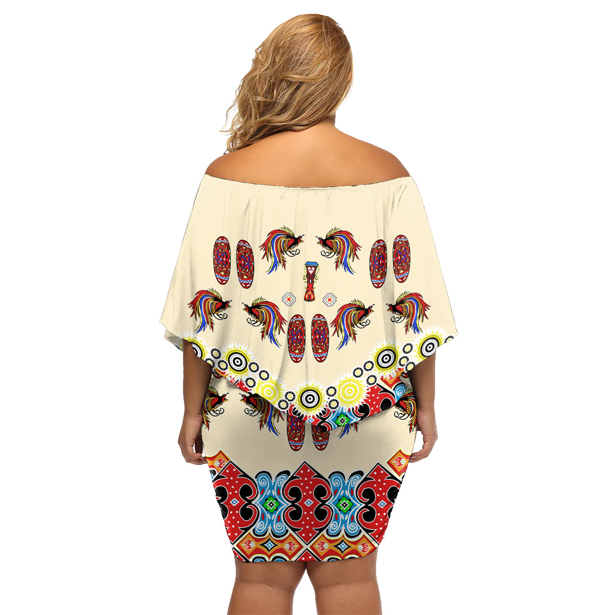 Papua Batik Motif Bird Of Paradise and Native Papuan Shield Family Matching Off Shoulder Short Dress and Hawaiian Shirt LT9 - Wonder Print Shop