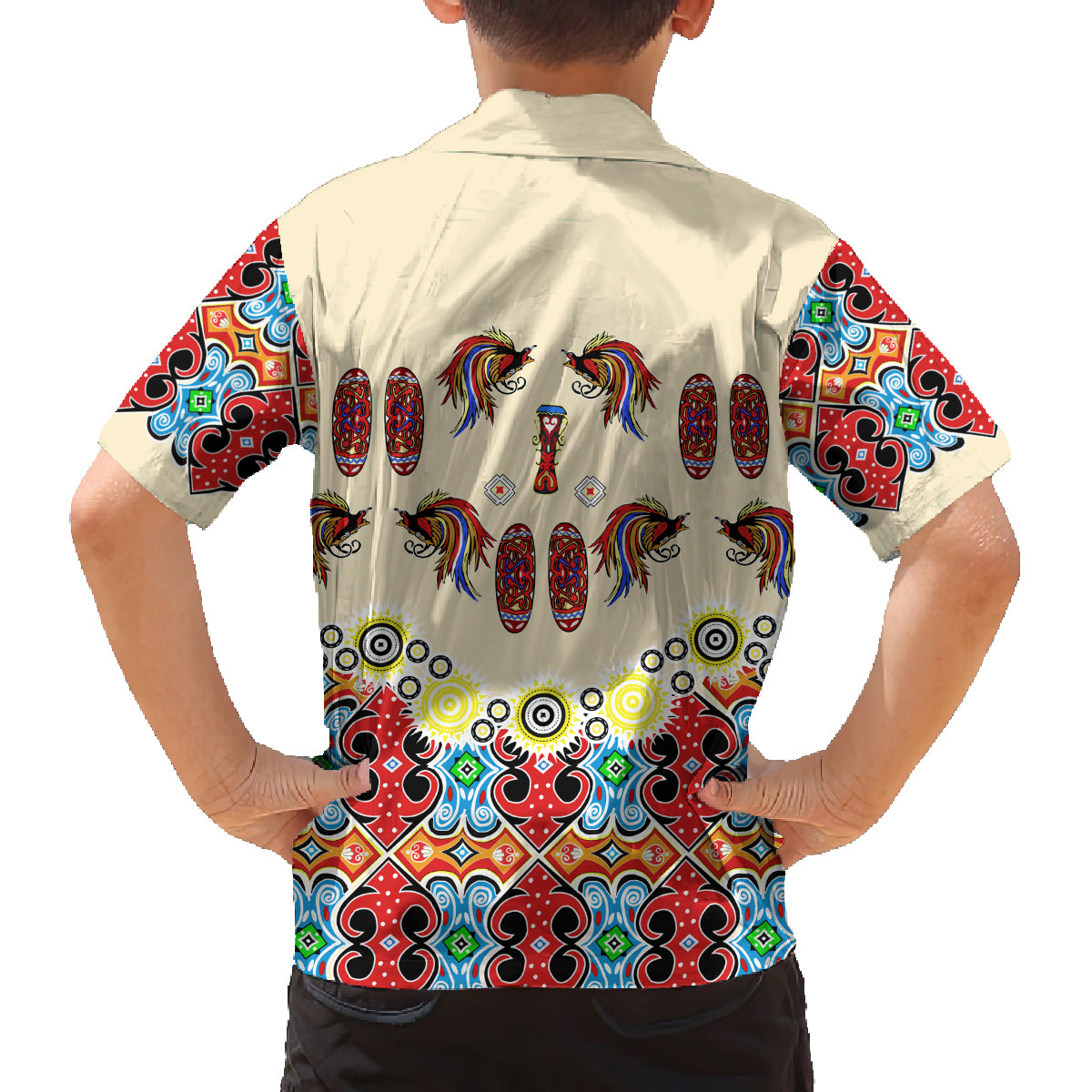 Papua Batik Motif Bird Of Paradise and Native Papuan Shield Family Matching Puletasi Dress and Hawaiian Shirt - Wonder Print Shop