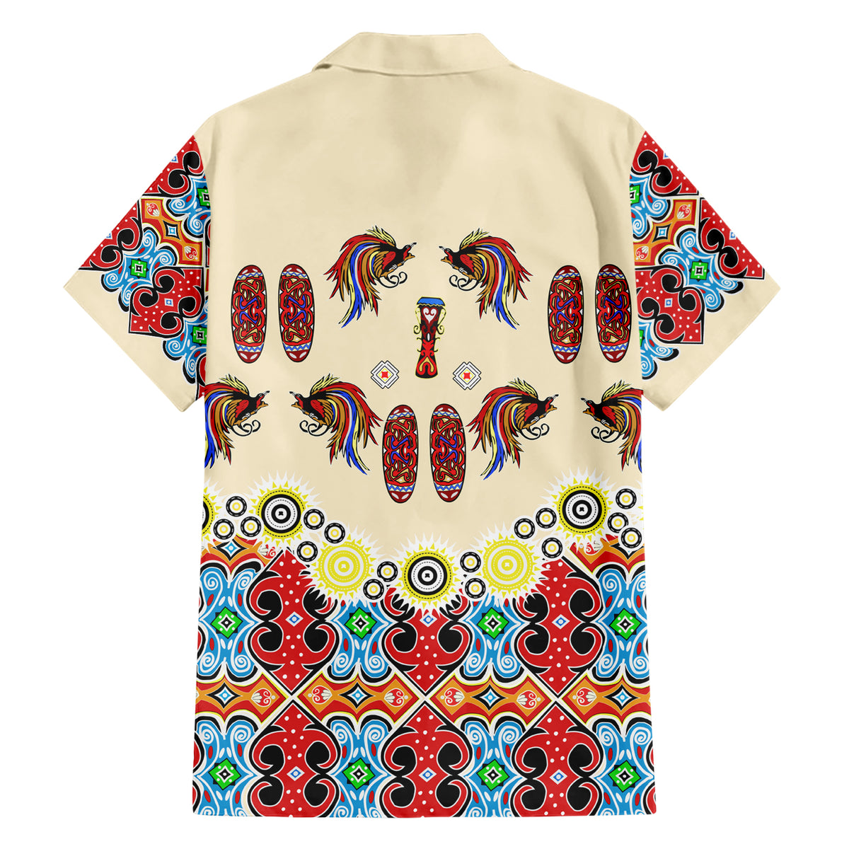 Papua Batik Motif Bird Of Paradise and Native Papuan Shield Family Matching Short Sleeve Bodycon Dress and Hawaiian Shirt - Wonder Print Shop
