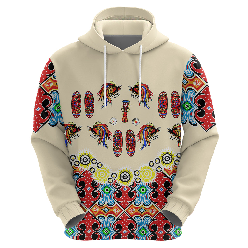 Papua Batik Motif Bird Of Paradise and Native Papuan Shield Hoodie - Wonder Print Shop